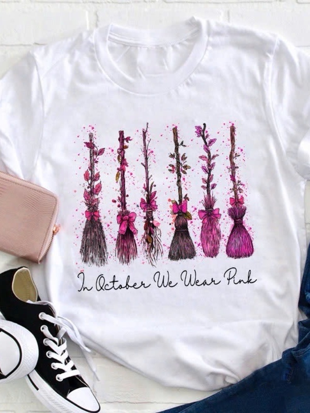 White In October We Wear Pink Broom Shirt
